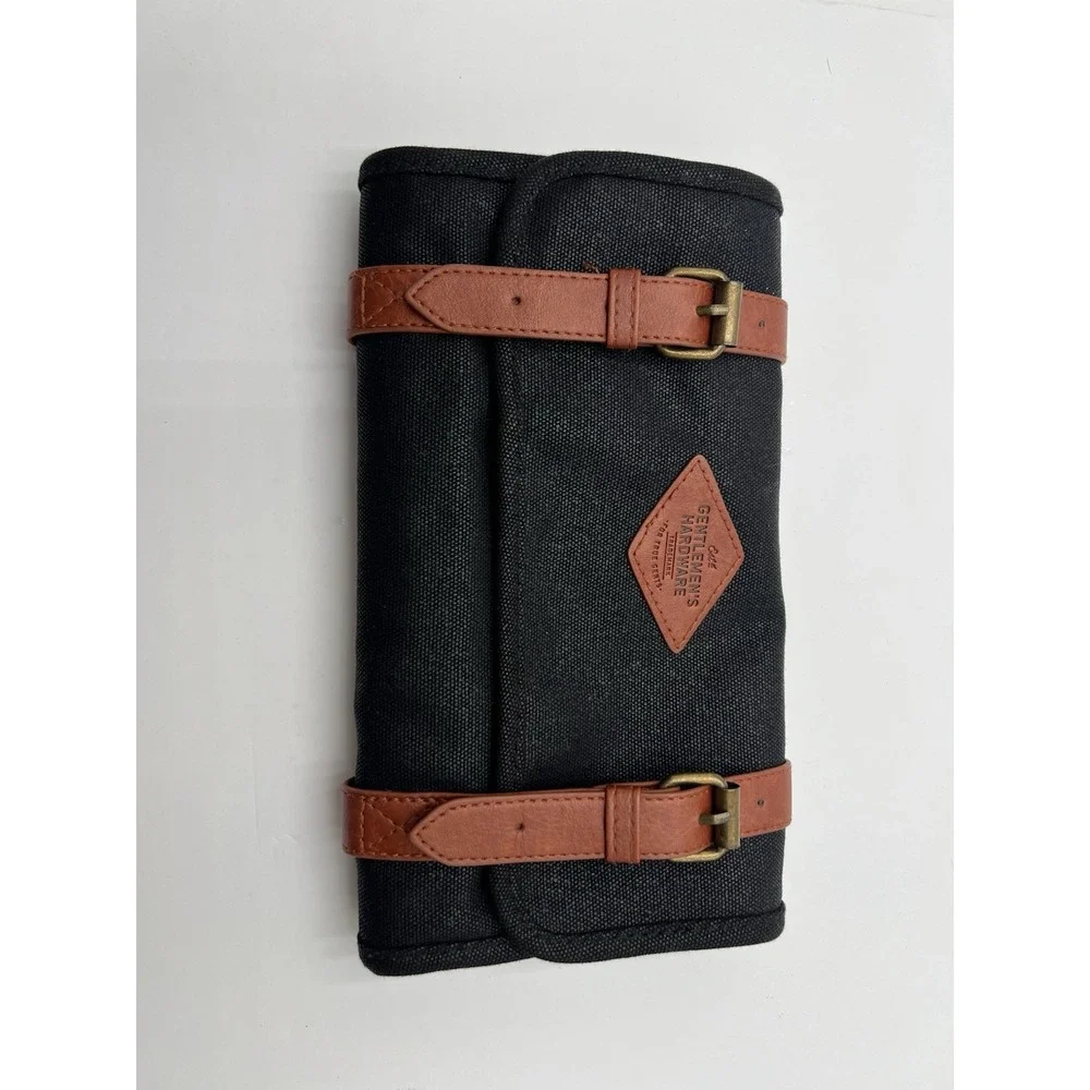 Gentlemen's Hardware GEN091 Charcoal Tool Roll Black Canvas Brown Buckle Tool